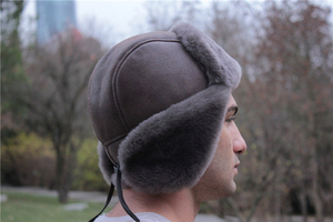 Sombrero de Aviador de <span class=keywords><strong>Cuero</strong></span> Artificial al por Mayor, Sombrero de Piel de Oveja, Ushanka Rusa, Sombrero de Invierno con Peluche - Product Image 6