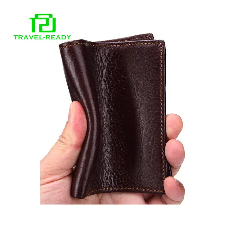 Sıcak satış popüler markalar ile kahverengi hakiki deri yumuşak kat gents cüzdan kart tutucu