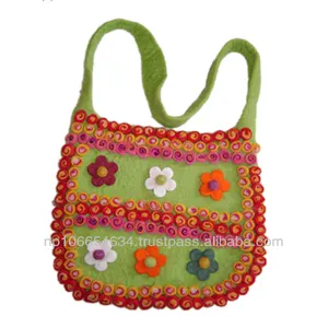 Keçe el çantası çiçek dekorasyonu el yapımı Nepal