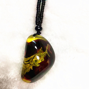 Collana con Ciondolo <span class=keywords><strong>in</strong></span> <span class=keywords><strong>Ambra</strong></span> <span class=keywords><strong>Naturale</strong></span> con Fossili Vegetali, Nuovo Stile Europeo e Americano - Product Image 3