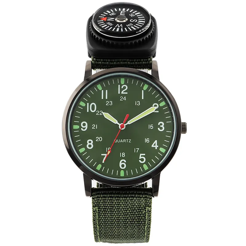 nylon weave hand watches with compass mens outdoor reoscue whistle sport watch relojes de cuarzo