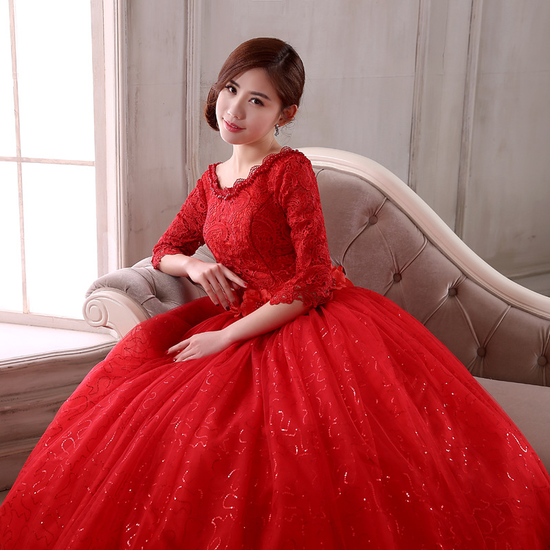 Shop Our Elegant Half Sleeve O-Neck Red Wedding Dresses