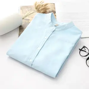 Autumn Fashion Women White Shirt with Long Sleeve Stand Collar Blouse