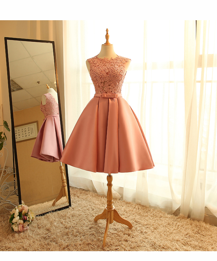 Кружевное атласное платье-трапеция с аппликацией, расшитое бисером, для коктейльной вечеринки, выпускного, длиной до колен, дешевые короткие платья подружки невесты MBA23