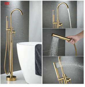 <span class=keywords><strong>Robinet</strong></span> de <span class=keywords><strong>baignoire</strong></span> autoportant à une poignée French Gold Design classique au sol blanc et noir avec fonction électrique - Product Image 5