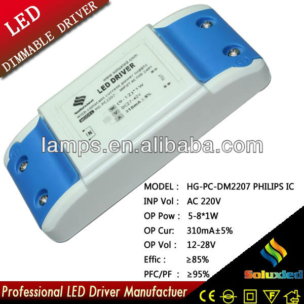 Soluxled hg-pc-dm2207 привело затемняемый драйвера лампы водитель 5- 8*1w постоянный ток питания высокая эффективность