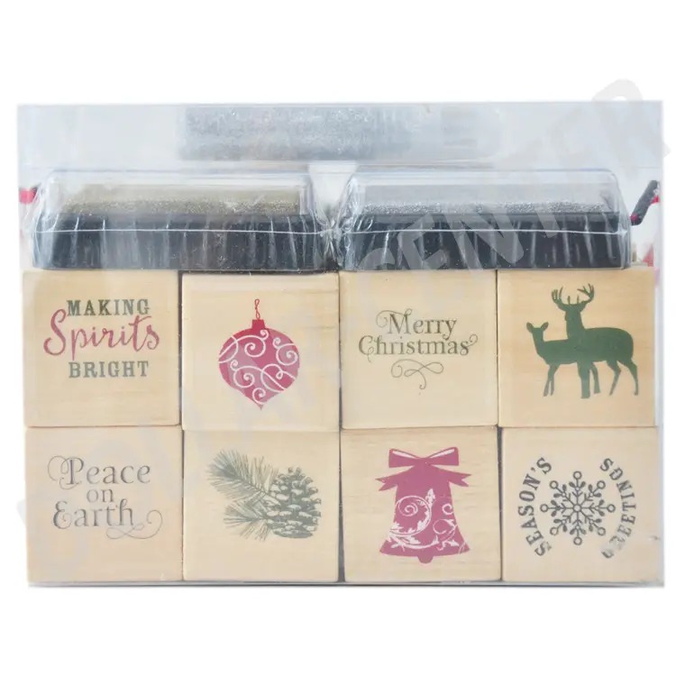 16pcs christmas gift rubber stamp with 2 glitter pens, 2 big ink pads
