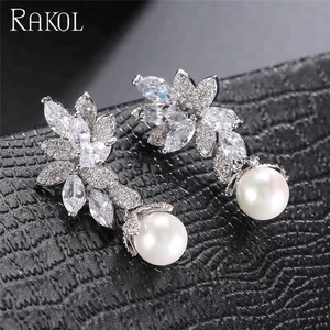 RAKOL EP568 2025 ultima forma di foglia di Zirconia cubica perla ciondolo CZ orecchini gioielli da sposa - Product Image 6