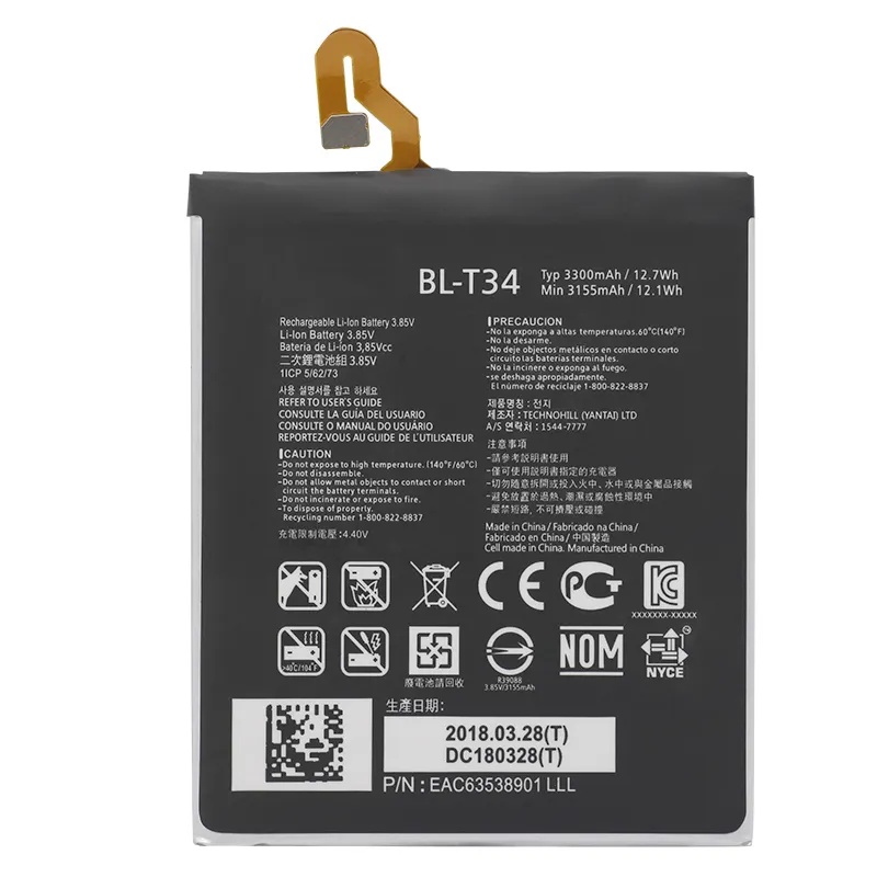 Lityum iyon batarya BL-T34 LG V30 V30A H930 H932 H933 LS998 US998 telefon pilleri 3300 mAh