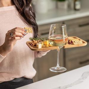 Assiettes à apéritif en bois de bambou léger avec support découpé pour verre à vin pour assiettes à <span class=keywords><strong>cocktail</strong></span>, dégustation de vin, fête, mariage, douche nuptiale - Product Image 3