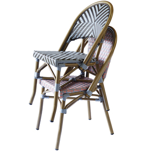 Modern Stackable Light Blue French Restaurant <strong>Wicker</strong> Aluminum Frame Dining Furniture <strong>Outdoor</strong> Garden Cafe Rattan Bistro <strong>Chairs</strong> - Product Image 6