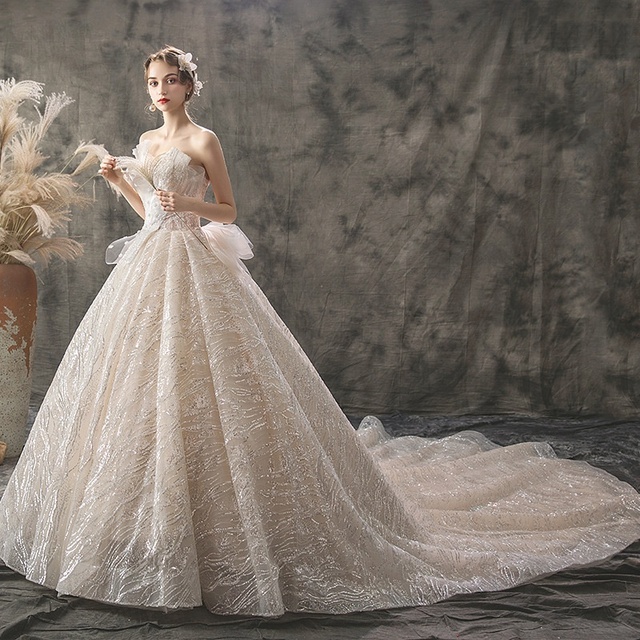 Women's Wedding Dress for Bride Lace Applique Evening Dress Flower Sexy Wedding Dress