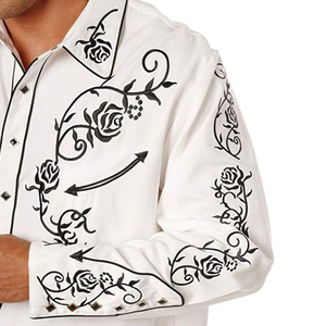 Servicio OEM <span class=keywords><strong>Camisa</strong></span> <span class=keywords><strong>de</strong></span> <span class=keywords><strong>Hombre</strong></span> Estilo Occidental Vintage con Bordado Floral Más Vendida - Product Image 6