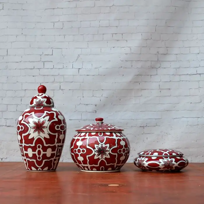 Jingdezhen Stil antiken Look Keramik Ochsen Blut Tee Zinn Glas rote Farbe Blumen Keramik Teeglas Porzellan Ingwer Glas Vase