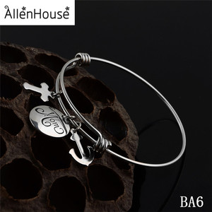 Accessoires bon marché <span class=keywords><strong>bracelet</strong></span> couleur argent <span class=keywords><strong>bracelet</strong></span> en fil extensible avec breloques d'ancrage et étiquette logo ronde - Product Image 6