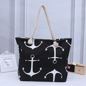 El más nuevo diseño lindo <span class=keywords><strong>del</strong></span> ancla <span class=keywords><strong>del</strong></span> barco de algodón manija de la cuerda bolsa de lona - Product Image 2