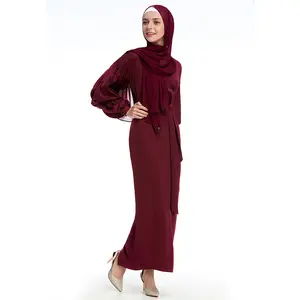 2021แฟชั่นแขนฟองตุรกีชุดสวมมุสลิมผ้าโพกหัวเสื้อผ้าอิสลาม Abayas ผู้หญิงชุดเจียมเนื้อเจียมตัว
