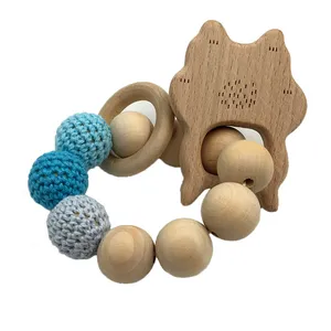 Bracelet de dentition en bois pour bébé, 1 pièce, perles Crochet, Animal naturel, organique, jouet de préhension, non traité, en hêtre
