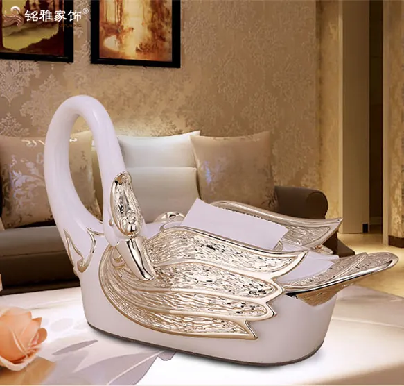 Table decorative craft luxury resin swan tissue box