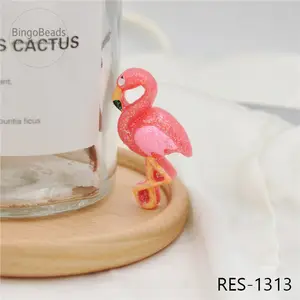 Resina cabochão flamingos rosa retos lisos, acessório para cabelo de scrapbooking RES-1313