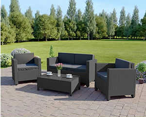 4 posti <span class=keywords><strong>giardino</strong></span> <span class=keywords><strong>esterno</strong></span> Rattan Patio Set stile minimalista poltrona e tavolino per alberghi cortile magazzini - Product Image 2
