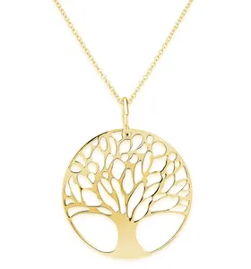 Arbol De La Vida 18 Gold Plated Jewelry Tree of Life Necklace Chain Collar De Acero Grueso Con Inicial Necklaces Joyeria Jewlery