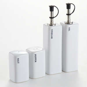 Decal White Ceramic Oil and <strong>Vinegar</strong> Bottle, White Salt &amp; Pepper <strong>Shaker</strong> - Product Image 1