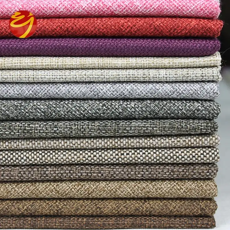 Alta calidad 210GSM poliéster tela de lino de imitación mira ropa de tela de tapicería para el sofá