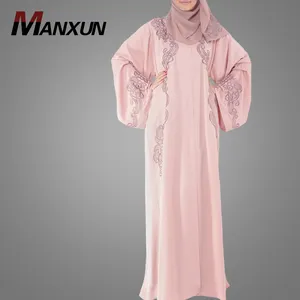 Buatan Pabrik Kualitas Baik Kaftan Kimono Pink Abaya Mode Pakistan Burqa Indah Pola Bordir Dubai Abaya