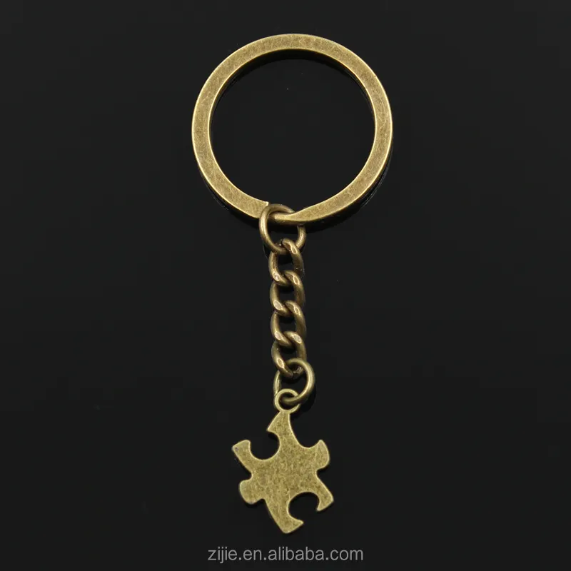 Keychain 20*14mm jigsaw puzzle piece autism awareness Pendants DIY Men Jewelry Car Key Chain 30mm Ring Holder Souvenir For Gift