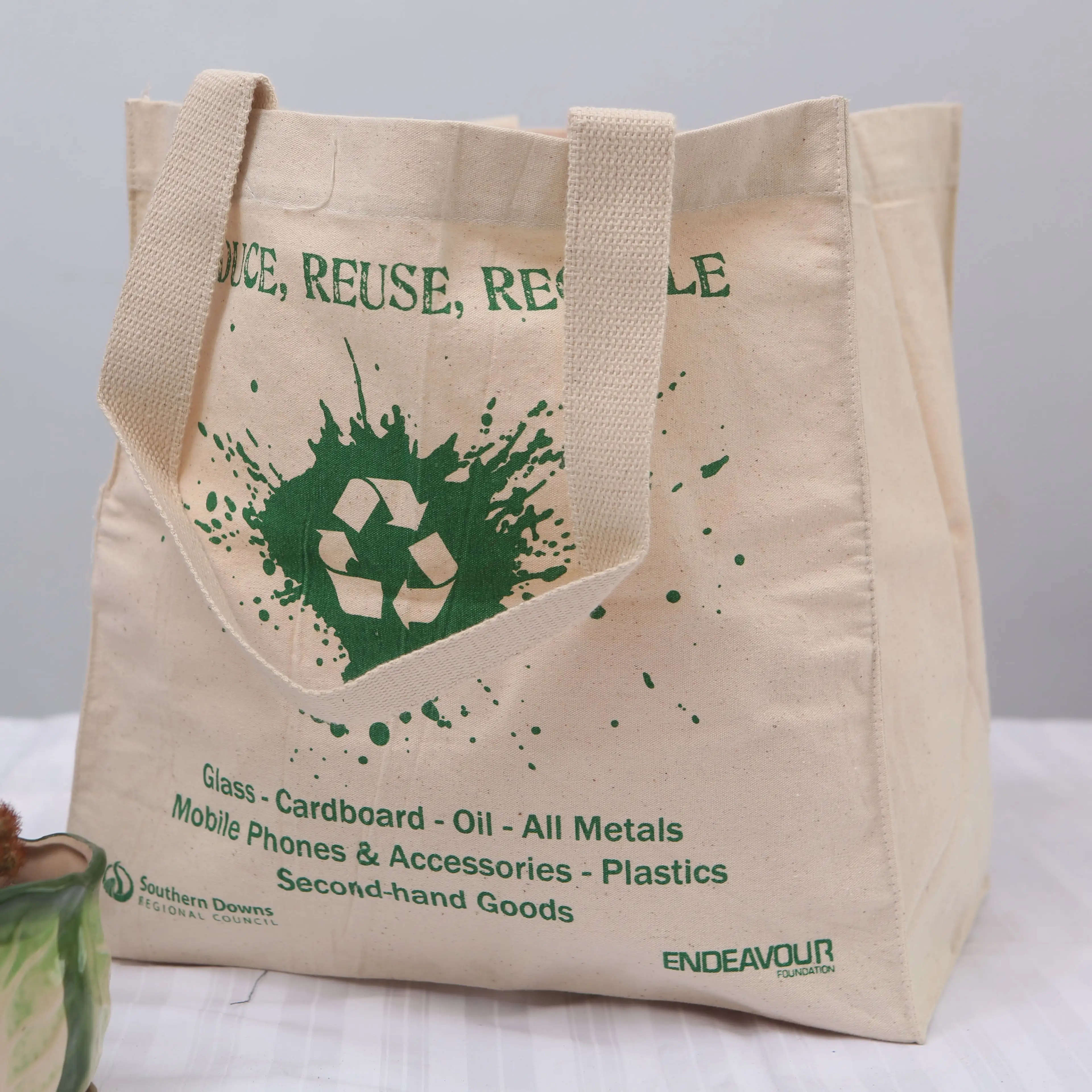 オーガニックリサイクル高品質再利用リサイクルハンドル付きキャンバスコットンバッグを減らす