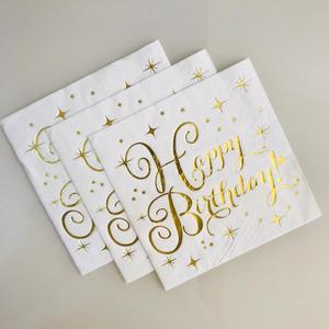 ทิ้งเครื่องดื่มค็อกเทลและผ้าเช็ดปากที่กำหนดเอง <span class=keywords><strong>Happy</strong></span> <span class=keywords><strong>Birthday</strong></span> ฟอยล์ทองกระดาษทิชชู - Product Image 4