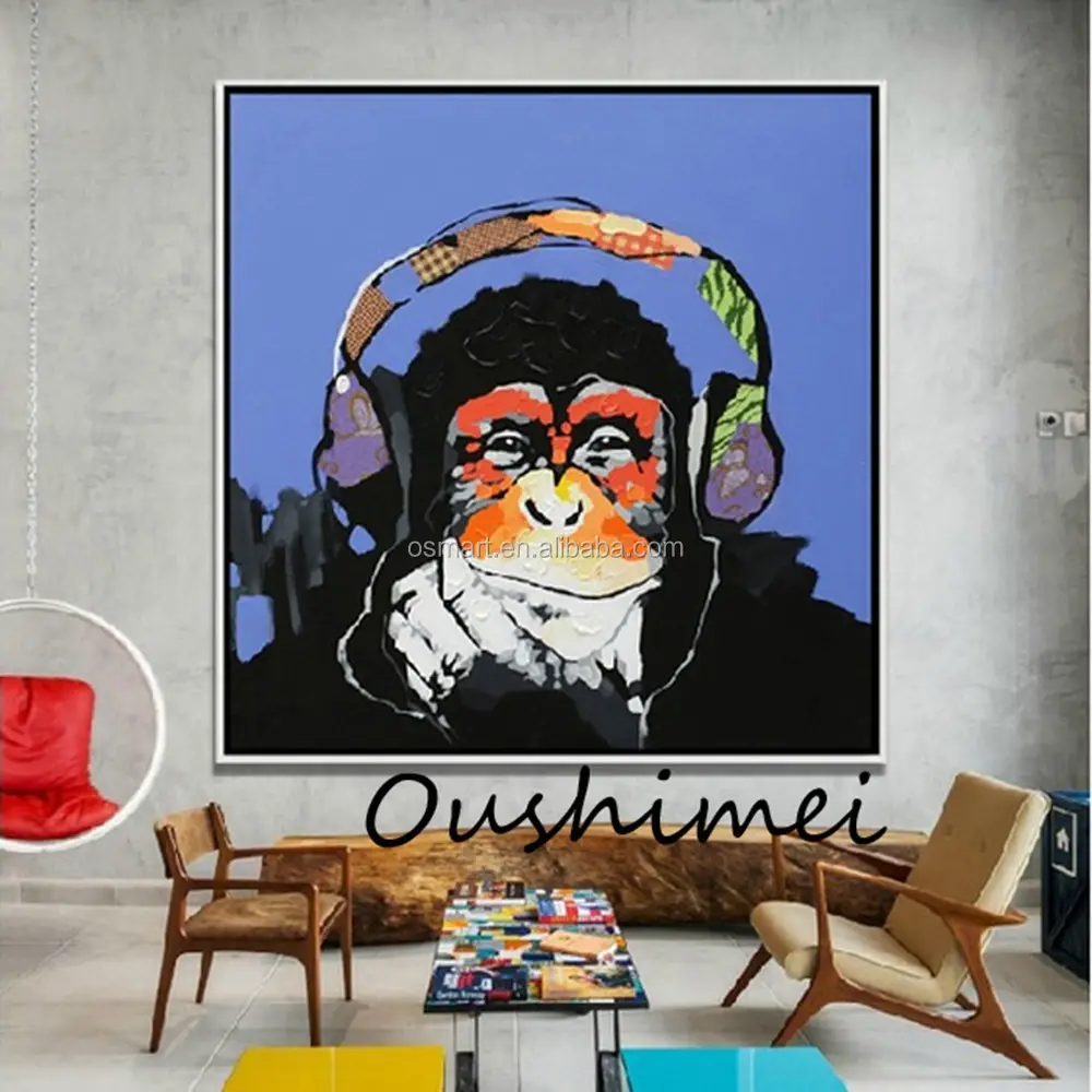 Hand Painted Monkey Oil Paintings Modern Abstract Animals Pictures for Home Decor Orangutan Wall Art Painting