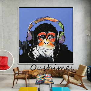 Peintures à l'huile abstraites modernes <span class=keywords><strong>de</strong></span> singes peintes à la main, œuvres d'art d'orang-outans et <span class=keywords><strong>de</strong></span> gorilles pour la décoration intérieure, support en toile - Product Image 3