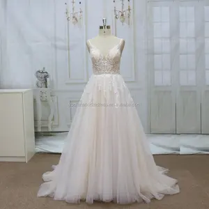 Speciale del modello del merletto con backless nuovo arriva abito da sposa UNA linea pannello esterno del vestito da cerimonia nuziale del progettista