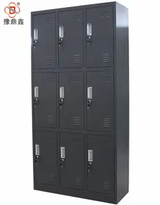 Factory directly black kd school office gym storage cabinet 9 door steel locker