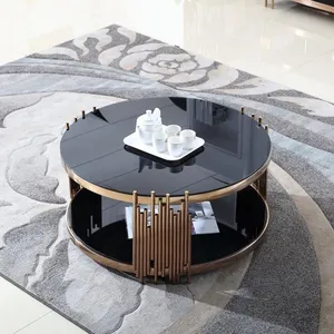 Table basse de luxe en acier inoxydable, 0 pièce, or Rose, Table centrale de salon, vision