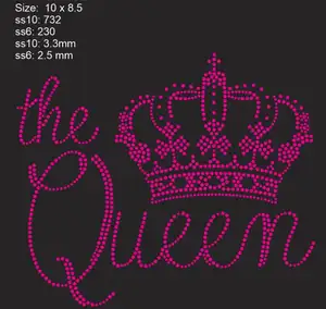 pink queen crown rhinestone iron on motif for kids clothing