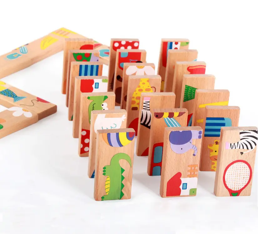 28 stücke Domino Bausteine Kinder Cartoon Tier Bild Farbige Montage Blöcke Baby Pädagogisches Spielzeug Für Kinder Spezielle Geschenk
