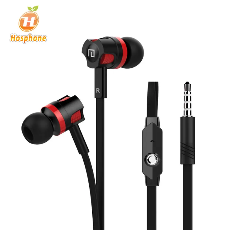 Langstom JM26 Flat Cable Wired Headphone Earphone cell phone handsfree headset with Mic 3.5mm Jack f plug