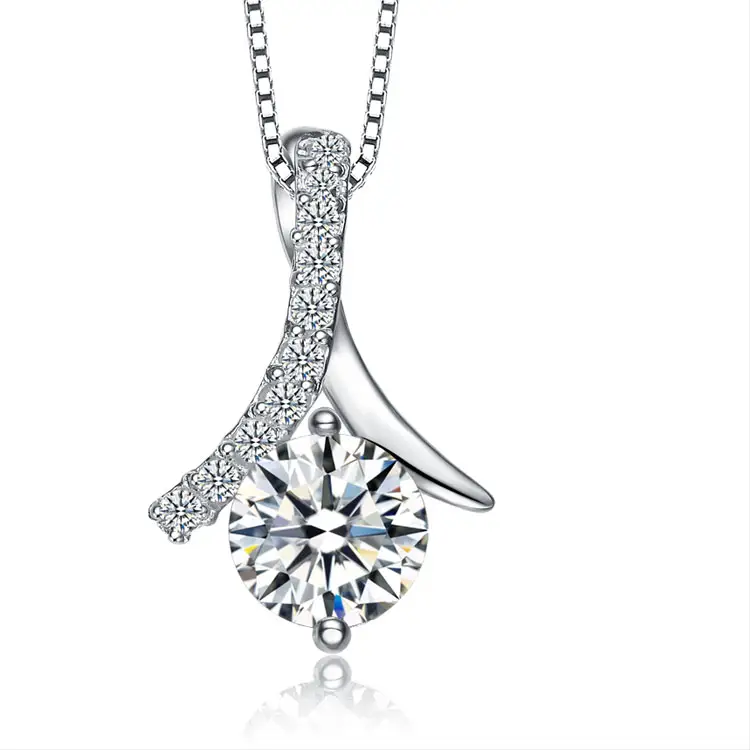 Marlary Custom Wholesale Low MOQ Ladies Cubic Zirconia Ribbon Pendant Necklace 925 Sterling Silver Jewelry