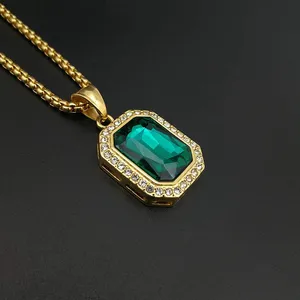 Cheap Price Hip Hop Gold Plated Stainless Steel Necklace Luxury Gemstone Pendant Necklace