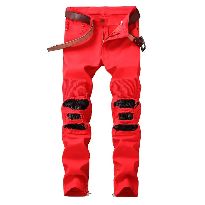 Su misura biker pantaloni tipo slim fit spandex di colore rosso di tessuto Per Il Tempo Libero e della moda di pantaloni casual cinque pantaloni tasche