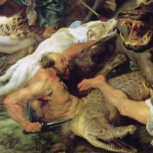 Museu de qualidade reprodução religioso hipopótamo caça de crocodilo peter paul rubens pinturas famosas com moldura