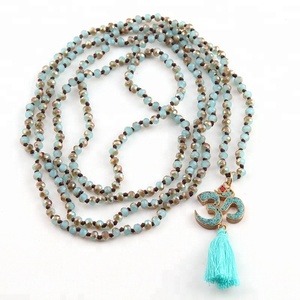 Collana lunga da donna 4mm Mini blu verde 146-148cm 2 avvolgente collana di perle di cristallo collana blu con nappe - Product Image 1