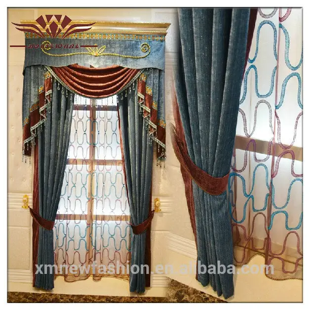 Cortina artesanal para a porta, cortina de fantasia valências, técnica de bordado jacquard cortinas com valência