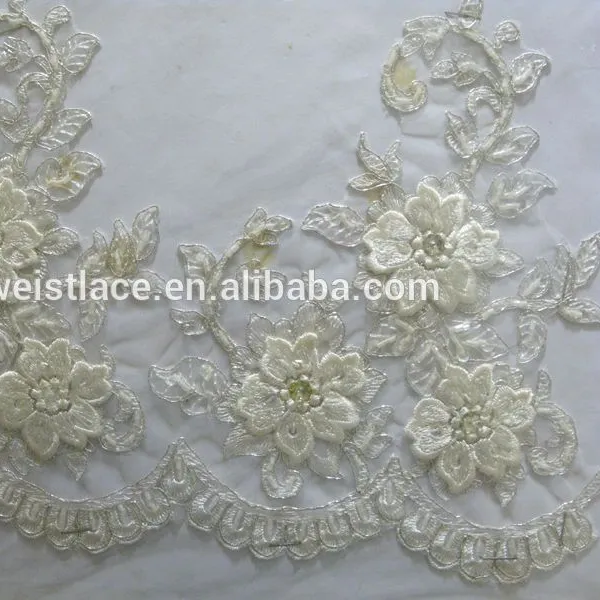 ivory cord ang flower applique lace trimming/wedding dress accessories embroidery