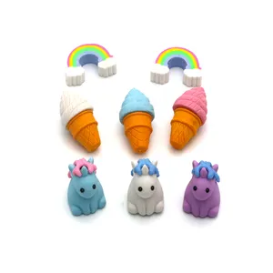 Soododo XDN0002 Set di cancelleria di promozione 3D animale unicorno arcobaleno a forma di gelato gomma gomma scuola matita gomma per bambini