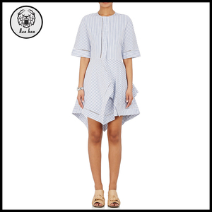 Mujeres Diseño de la Corto Sin Mangas A <span class=keywords><strong>Rayas</strong></span> de Algodón Pañuelo Hem <span class=keywords><strong>Vestido</strong></span> - Product Image 1