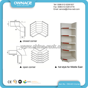 Venta caliente de metal de almacenamiento de mercancías de esquina estantes de pared estante de <span class=keywords><strong>supermercado</strong></span> estante de exhibición góndola - Product Image 3
